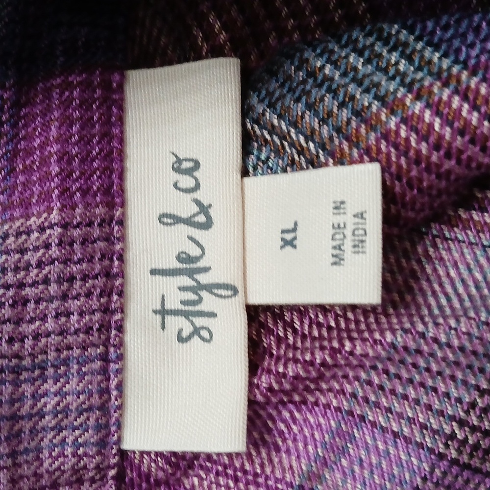 Style & Co purple blue tan electric Plaid Button-Up Shirt Sz XL NWT super soft - Picture 8 of 9
